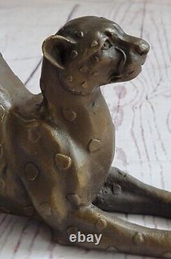 Jaguar Panther Leopard Cougar Cheetah Big Cat Art Deco Bronze Sculpture