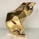 Jaru Gold Plated Ceramic Cat Sculpture Art Deco Mid Century Cubist Geometric Vtg