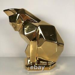 Jaru Gold Plated Ceramic Cat Sculpture Art Deco Mid Century Cubist Geometric Vtg