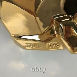 Jaru Gold Plated Ceramic Cat Sculpture Art Deco Mid Century Cubist Geometric Vtg