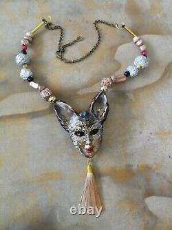 Jewelry woman fashion necklace luxury pendant art deco cat venetian mask gold k