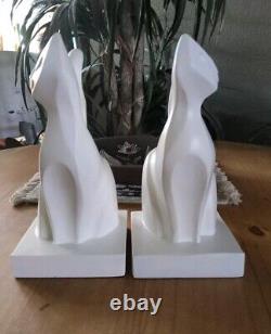 Jonathan Adler Cat Bookend Pair. Art Deco Style White Polymer Set. Siamese Cats