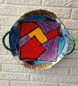 Juozas Rasa Saldaitis Art Pottery Colorful Abstract Wall Platter Bowl Signed