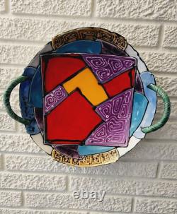 Juozas Rasa Saldaitis Art Pottery Colorful Abstract Wall Platter Bowl Signed