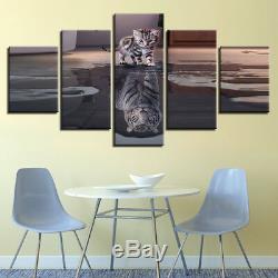 Kitten Cat Tiger Reflection Water 5 Pieces canvas Wall Art Picture Home Decor