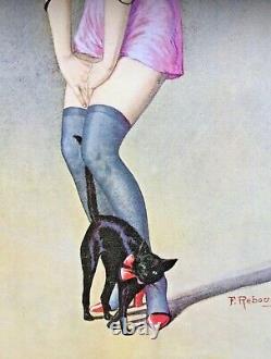 Kitty CAT by REBOUR 20X12 Canvas 20's French Art Deco Flapper PinUp Stockings