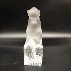 LALIQUE CAT FIGURINE ON CLEAR FROSTED BASE SIGNED MADE IN FRANCE Retired 1970