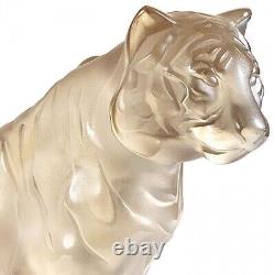 LALIQUE CRYSTAL SITTING TIGER GOLD LUSTER FIGURINE feline cat figure New in Box