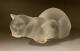 Lalique Cat Lying Down Signed Crystal Glass Object / Figurine / Antique
