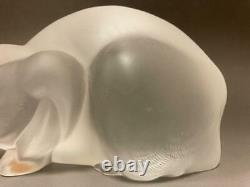 LALIQUE Cat lying down Signed Crystal Glass Object / Figurine / Antique