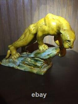 LAST CHANCE Lot of 2 Vintage Amber Royal Haeger Tiger Lion Big Cat Statues