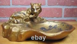 LEOPARD Art Deco Tray Decorative Art Figural Cast Metal Big Cat Tiger Tip Card