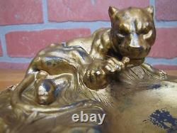 LEOPARD Art Deco Tray Decorative Art Figural Cast Metal Big Cat Tiger Tip Card