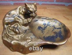 LEOPARD Art Deco Tray Decorative Art Figural Cast Metal Big Cat Tiger Tip Card