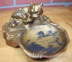 LEOPARD Art Deco Tray Decorative Art Figural Cast Metal Big Cat Tiger Tip Card