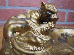 LEOPARD Art Deco Tray Decorative Art Figural Cast Metal Big Cat Tiger Tip Card