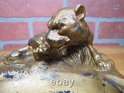 LEOPARD Art Deco Tray Decorative Art Figural Cast Metal Big Cat Tiger Tip Card