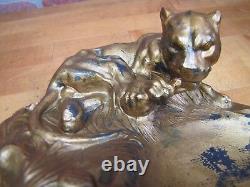 LEOPARD Art Deco Tray Decorative Art Figural Cast Metal Big Cat Tiger Tip Card