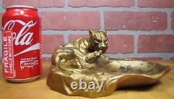 LEOPARD Art Deco Tray Decorative Art Figural Cast Metal Big Cat Tiger Tip Card