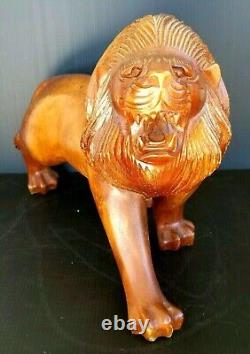LION Hand Carved Wood Carving Antique Mid-Century Hollywood Regency Sculpture