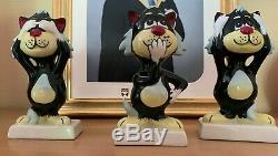LORNA BAILEY CAT SET THREE WISE CATS All signed Quirky and fun