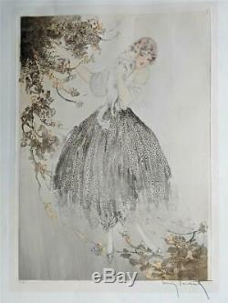 LOUIS ICART (1888-1950) Signed Aquatint Etching LADY WITH CAT 20TH CENTURY