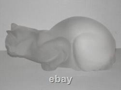 Lalique 9 Long Frosted Crystal Glass Cat Chat Couche #11602 Exc! Buy It Now
