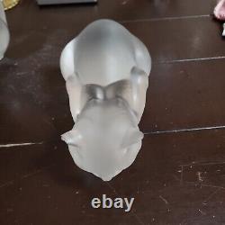 Lalique 9 Long Frosted Crystal Glass Cat Chat Couche #11602 Small Chip On Ear