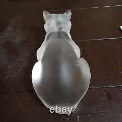 Lalique 9 Long Frosted Crystal Glass Cat Chat Couche #11602 Small Chip On Ear