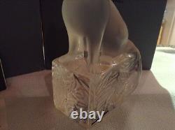 Lalique Cat Figurine On Clear Frosted Base Signed Made In France New