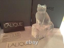 Lalique Cat Figurine On Clear Frosted Base Signed Made In France New