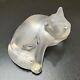 Lalique Crystal Frosted Figurine Paperweight, Happy Cat 1179500 Signed