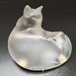 Lalique Crystal Frosted Figurine Paperweight, Happy Cat 1179500 Signed
