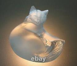 Lalique Crystal Frosted Happy Cat Figurine Paperweight 1179500 Signed & Labeled