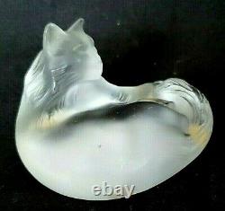 Lalique France Frosted Crystal Cat Cleaning Himself Paperweight Figurine