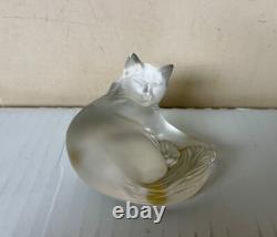 Lalique France Original'Heggie' Cat Glass Sculpture, c 1980. Signed