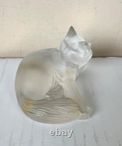 Lalique France Original'Heggie' Cat Glass Sculpture, c 1980. Signed