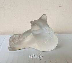 Lalique France Original'Heggie' Cat Glass Sculpture, c 1980. Signed
