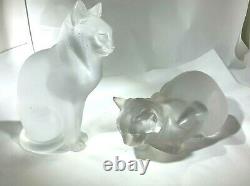 Lalique French Art Deco Frosted Crystal Glass Two Kitty Cats Figurines