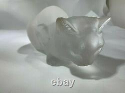 Lalique French Art Deco Frosted Crystal Glass Two Kitty Cats Figurines