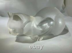 Lalique French Art Deco Frosted Crystal Glass Two Kitty Cats Figurines