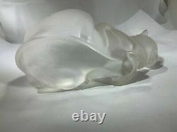 Lalique French Art Deco Frosted Crystal Glass Two Kitty Cats Figurines