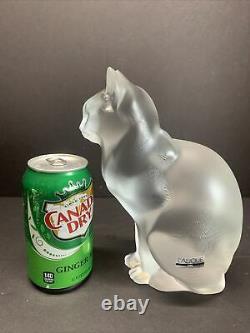 Lalique Frosted Art Glass Chat Assis Seated Cat Heavy Crystal Figure 7 LBS