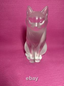 Lalique Frosted Crystal Chat Assis Sitting Cat Figurine vintage