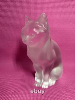 Lalique Frosted Crystal Chat Assis Sitting Cat Figurine vintage