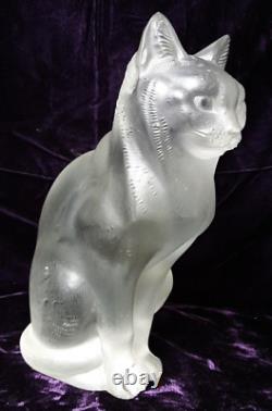 Lalique Frosted Crystal Sitting Cat Abused Missing Toes But Elegant As-Is 6.25Lb