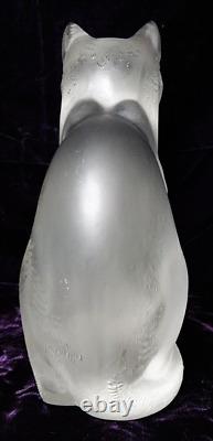 Lalique Frosted Crystal Sitting Cat Abused Missing Toes But Elegant As-Is 6.25Lb