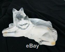 Lalique Happy And Heggie Cat Frosted Clear Crystal Glass Figurine 6.5