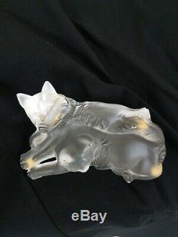 Lalique Happy And Heggie Cat Frosted Clear Crystal Glass Figurine 6.5