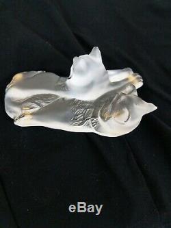 Lalique Happy And Heggie Cat Frosted Clear Crystal Glass Figurine 6.5